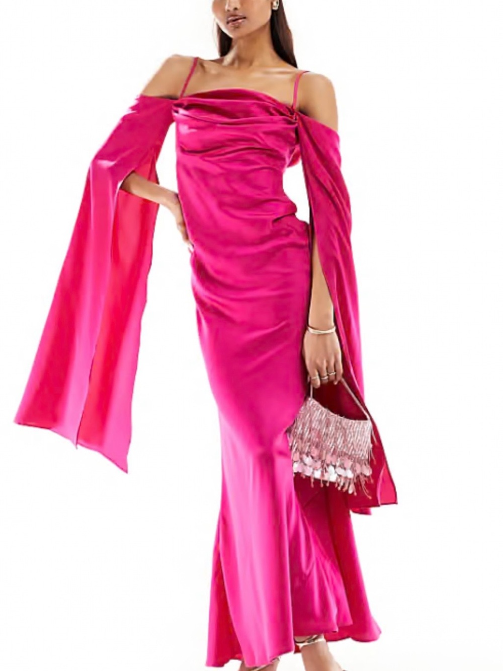 ASOS One-Shoulder Satin Gown in Fuchsia